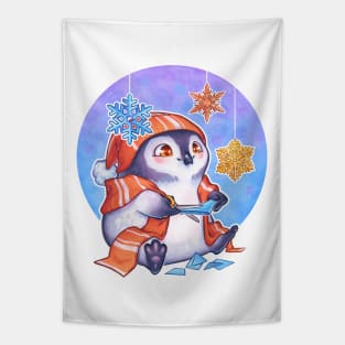 Penguin with Snowflakes Tapestry