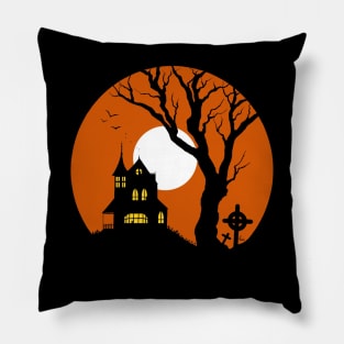 Haunted House Silhouette Pillow