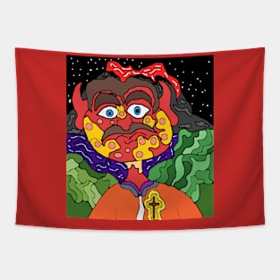 pixel art portrait pizza face elf Tapestry