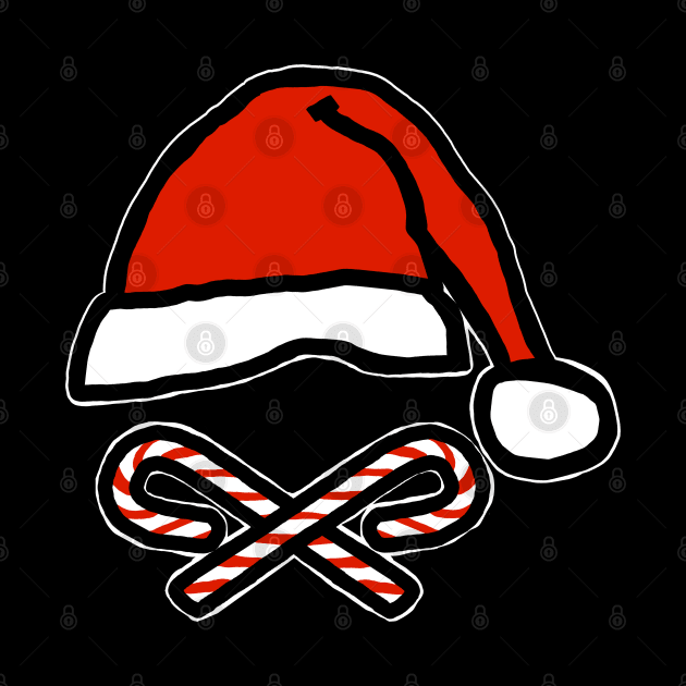 Christmas Santa Hat Skull and Candy Cane Crossbones by ellenhenryart