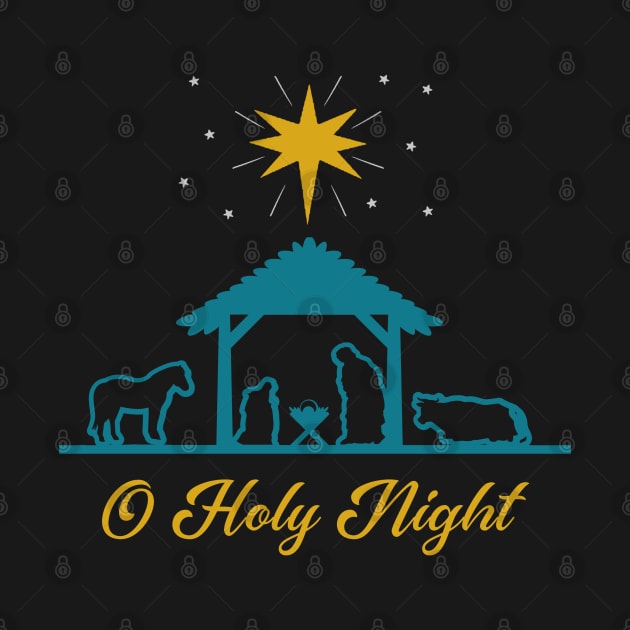 O Holy Night Nativity Scene Christmas by Space Cadet Tees