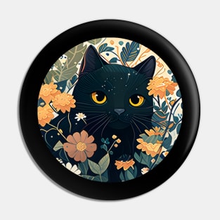 Floral Cat Botanical Plant Flower Cat Lover Pin