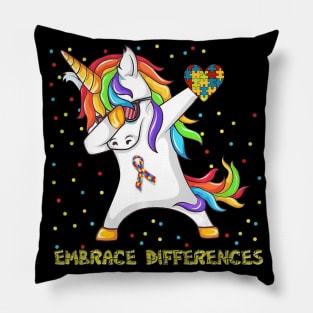 Embrace Differences Dabbing Unicorn Shirt Autism Awareness Pillow