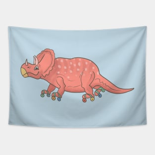 Triceratops Dinosaur on Roller Skates Tapestry