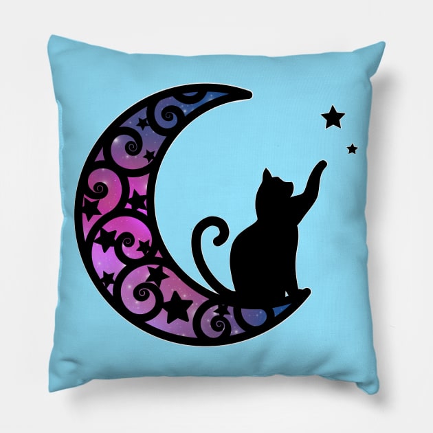 Starlight Moon Kitty Cat Silhouette Pillow by LittleBunnySunshine