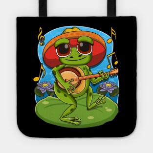 Frog Playing Banjo on Mushroom Cute Cottagecore Aesthetic Tote