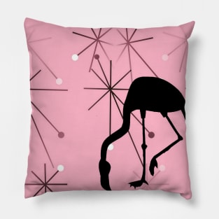 MidCentury Modern Atomic Starburst Pattern Flamingo Pink Pillow