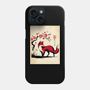 Minimalist Fox Ink Japanese Streetwear Novelty Retro Red Fox Phone Case