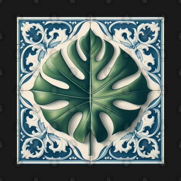 Classic Delft Tile With Monstera Leaf No.1 by artnook