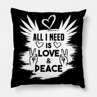 All i Need is Love and Peace Wings & Hearts Pillow