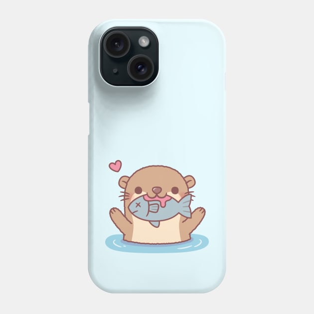 Cute Otter Catching Fish Funny Phone Case by rustydoodle