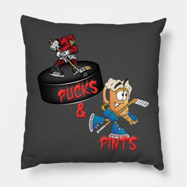 Pucks and Pints 1 Pillow by cavecrewradio1