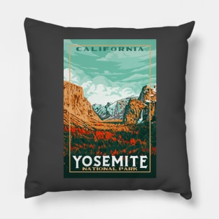 Yosemite National Park - Yosemite Valley Vintage California WPA Style Poster Art Pillow