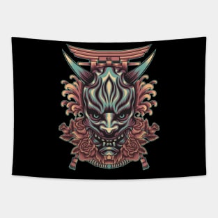 Oni mask with japanese ornament Tapestry