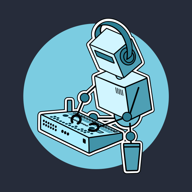 Robot Playing Drum Machine (pocket print size) by Atomic Malibu
