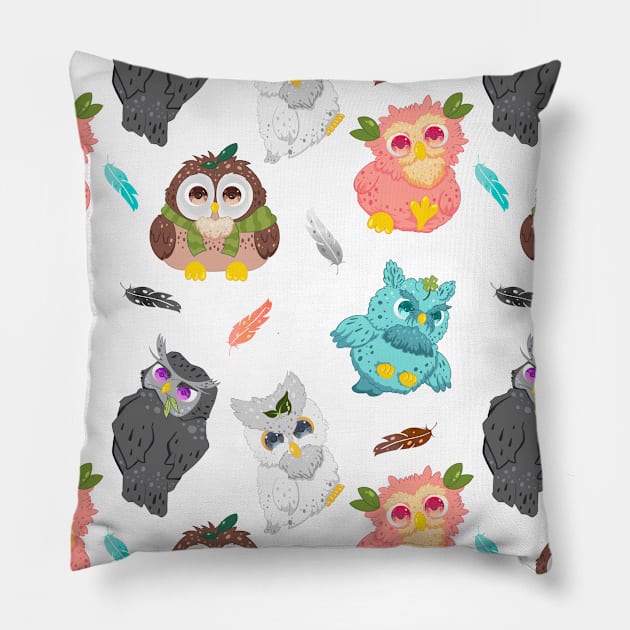 pattern owl cute- colorful bird- for Men or Women Kids Boys Girls love owl Pillow by littlepiya