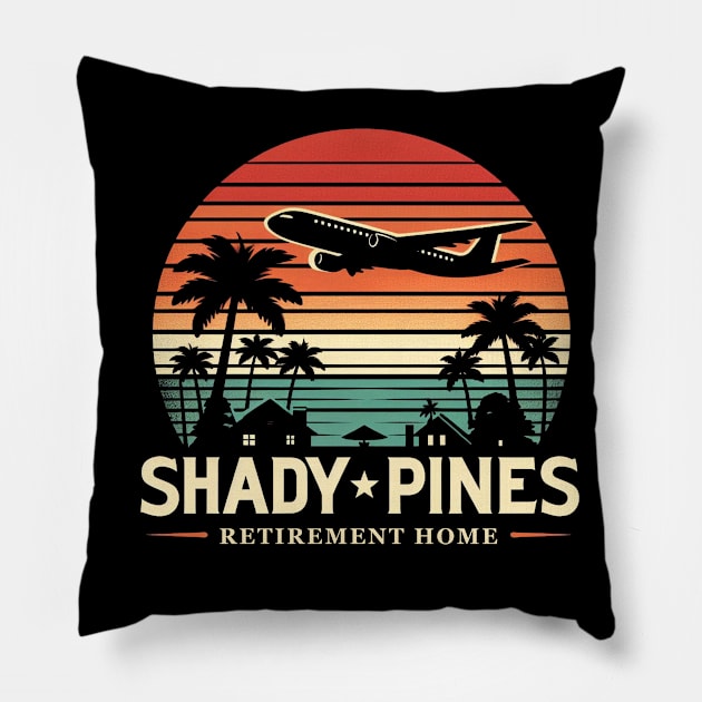 Shady Pines Retirement Home Vintage Retro Sunset Pillow by TeeTrendz