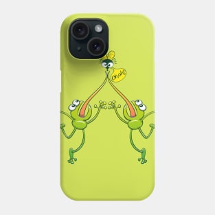 Two green frogs stuck their tongues when hunting the same fly Phone Case