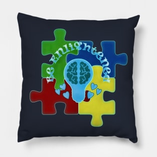 Autism Awareness Be Enlightened Puzzle and Blue Lightbulb Pillow