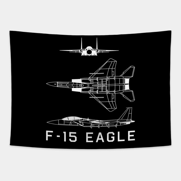 F-15 Eagle US Air Force Military Multirole Fighter Air Superiority Jet Plane Blueprint Gift Tapestry by Battlefields