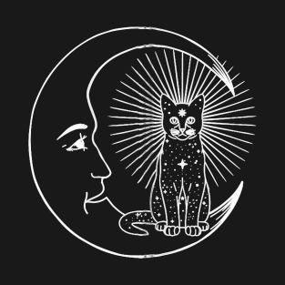 Cat And Crescent Moon Wiccan Witch Pagan Goth Mystical Zip T-Shirt