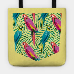 Pocket- watercolor tropical palms parrots Tote