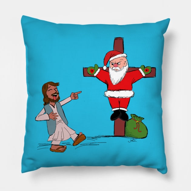 jesus santa joke Pillow by wolfmanjaq