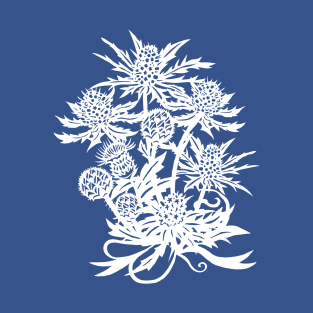 Spiky White Thistle And Sea Holly Flowers T-Shirt