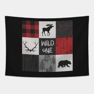 Wild One Woodland Patchwork- Red, Black, grey Tapestry