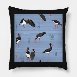 Black stork, gold fish Pillow