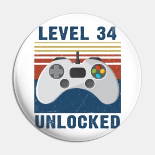 Level 34 unlocked funny gamer 34th birthday Pin