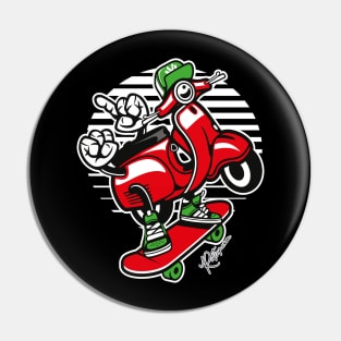 Red Scooter Skater Skateboarder Pin