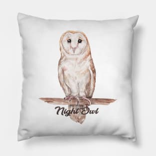 Night Owl Watercolor Cute Illustration Pillow