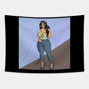 A 90s style cartoon drawing of a curvy plus sized bl