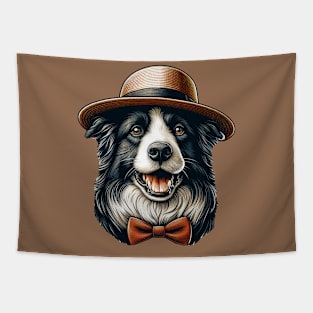 Border Collie Wearing a Straw Hat Tapestry