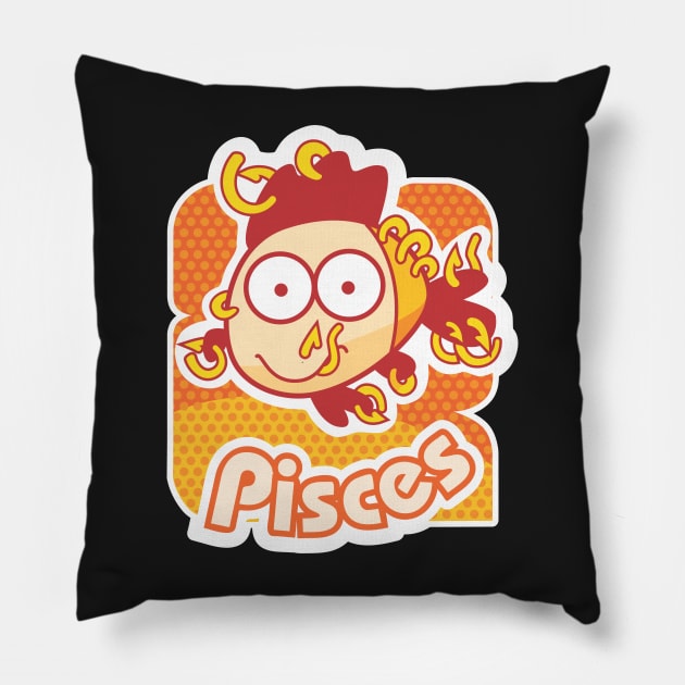 Pisces Colorful Zodiac Sign Cartoon February March Birthday Pillow by markz66