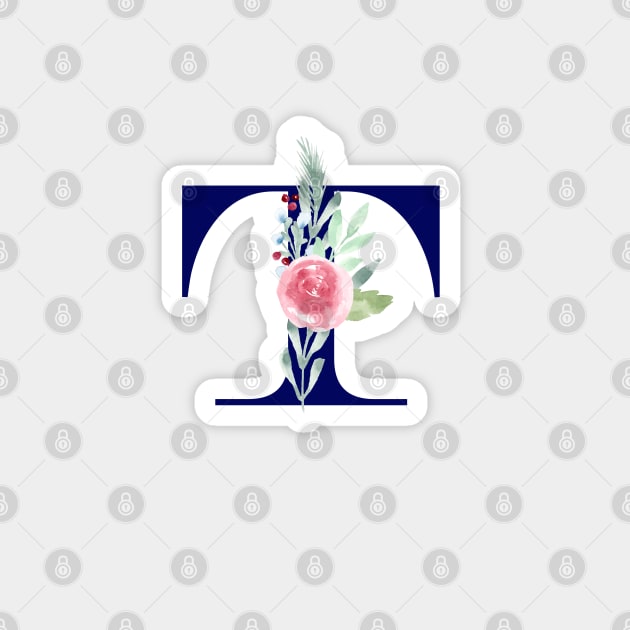 Watercolor Floral Letter T in Navy Magnet by Harpleydesign