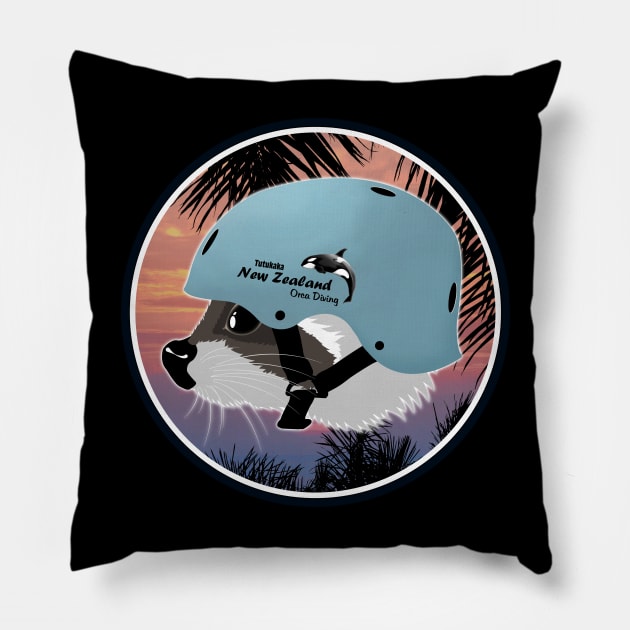 Raccon surfer Pillow by NicGrayTees