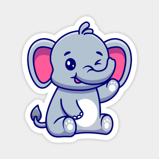 Cute Elephant Sitting And Waving Hand Magnet