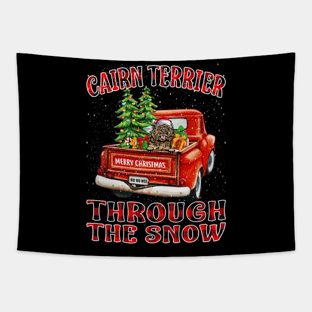 Christmas Cairn Terrier Through The Snow Dog Santa Truck Tree Tapestry by intelus