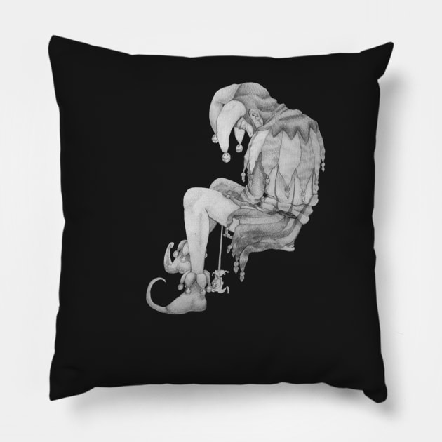 Sad Jester - Greyscale Pillow by ChePanArt