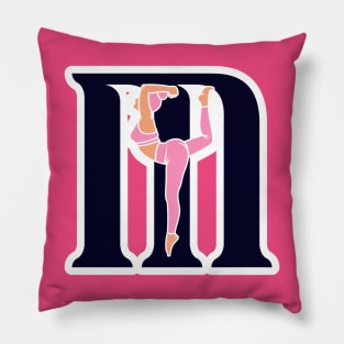 Sports yoga women in letter M Sticker design vector illustration. Alphabet letter icon concept. Sports young women doing yoga exercises with letter M sticker design logo icons. Pillow