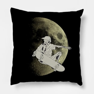 skeleton skateboarding on the moon Pillow