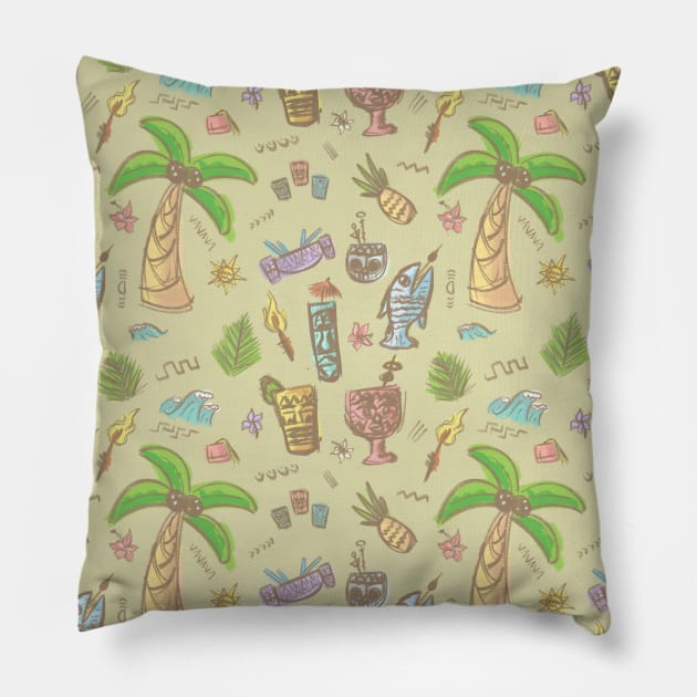 Tiki Sketch Pattern Pillow by designering_sarah