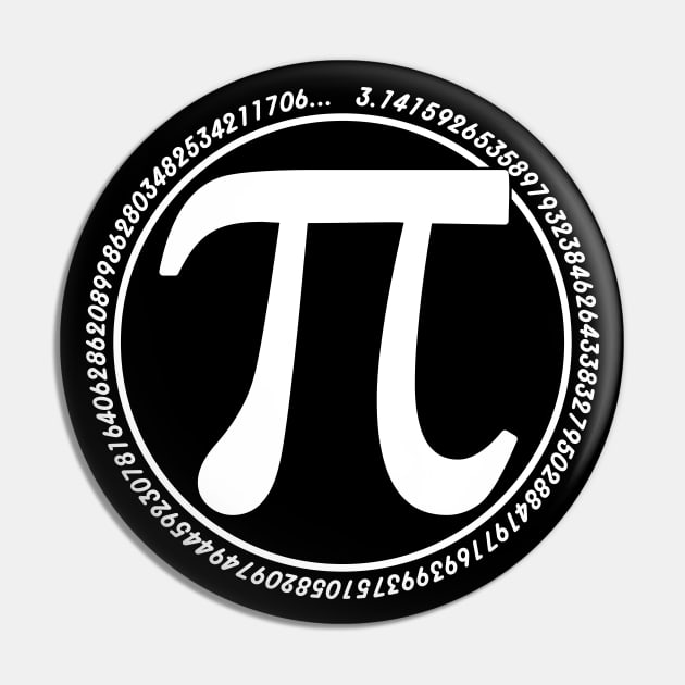 Round Pi symbol White on Black mod long Pi Greek Pin by Lefteris