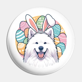 Samoyed with Bunny Ears Enjoys Easter Festivities Pin