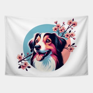 Nederlandse Kooikerhondje's Springtime Cherry Blossom Joy Tapestry