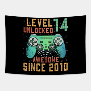 Level Unlocked 14th Birthday Year Old Gamer Bday Tapestry
