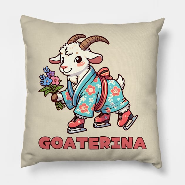 Ice skating goat Pillow by Japanese Fever