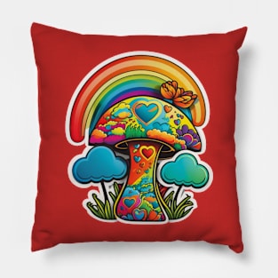 Groovy Psychedelic Mushrooms in Red Pillow